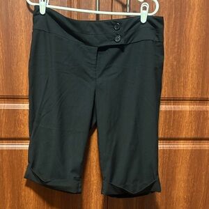 Ice Black Mid-Length Bermuda Shorts with Button Waist